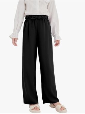 Girls Wide Leg Palazzo Pant Loose Straight Cute Bow Waist Dress Pants
